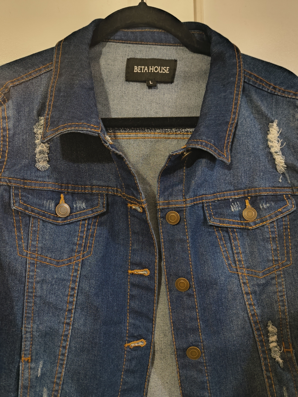 Beta L Women's Distressed Dark Blue Denim Jacket